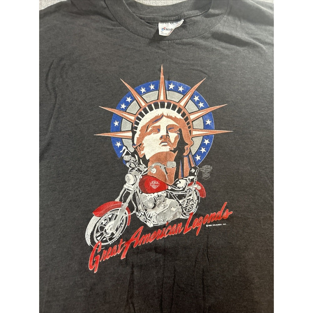 Vintage Harley Davidson Shirt XL Holoubek 80s Single Stitch Statue Of Liberty - Picture 2 of 15